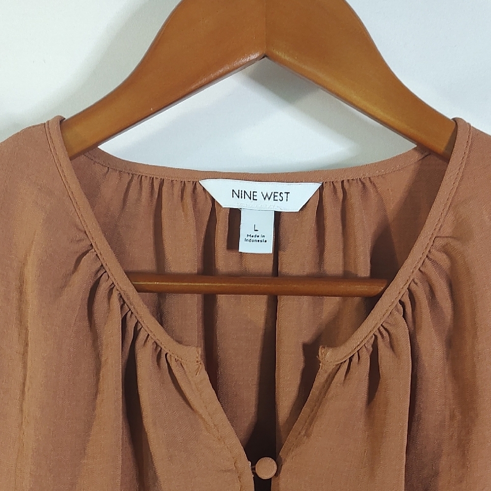 Nine West Puff Sleeve Blouse with Mandarin Collar - Picture 7 of 10